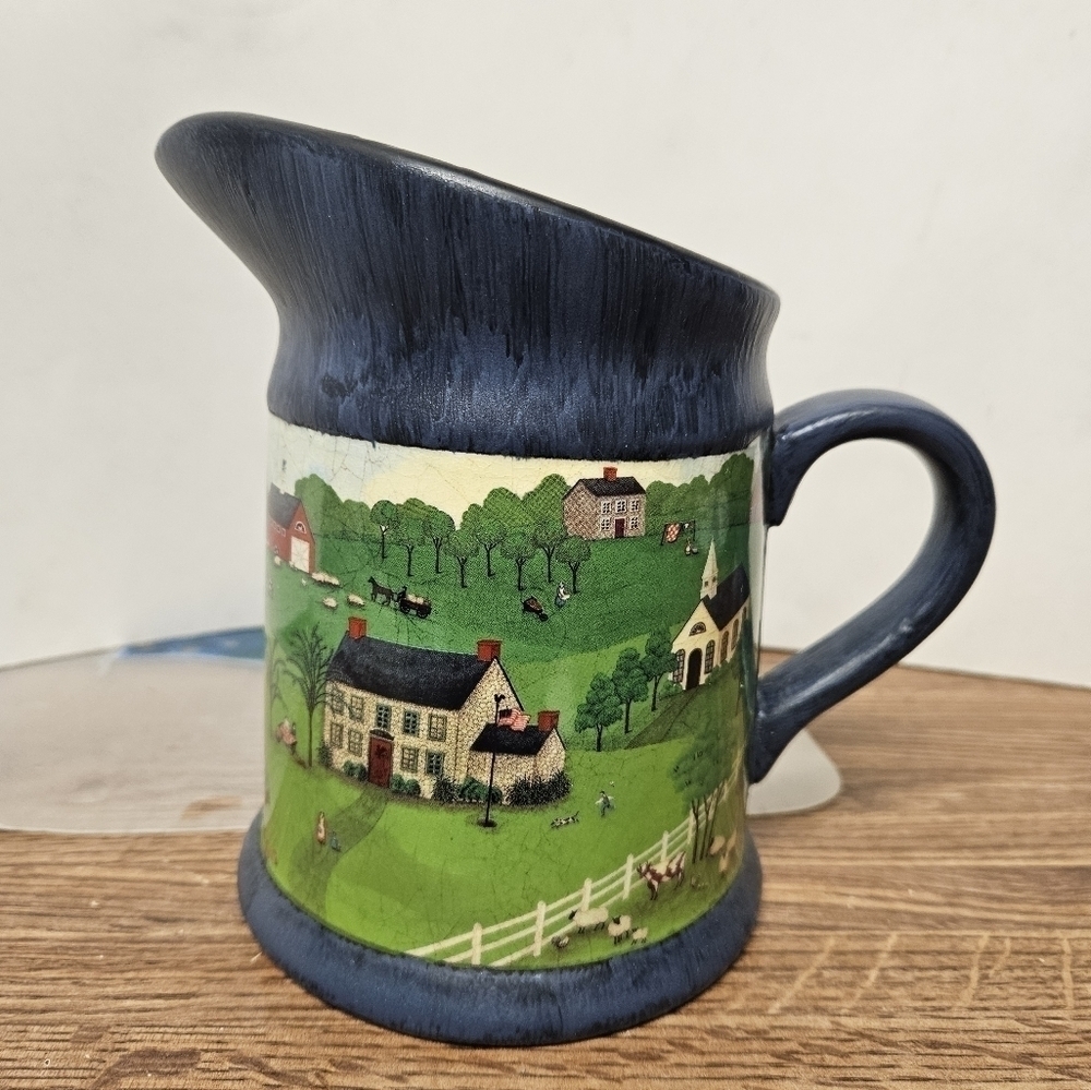 Vintage Hallmark Valerie Pillow Handpainted American Rural Scene Pitcher